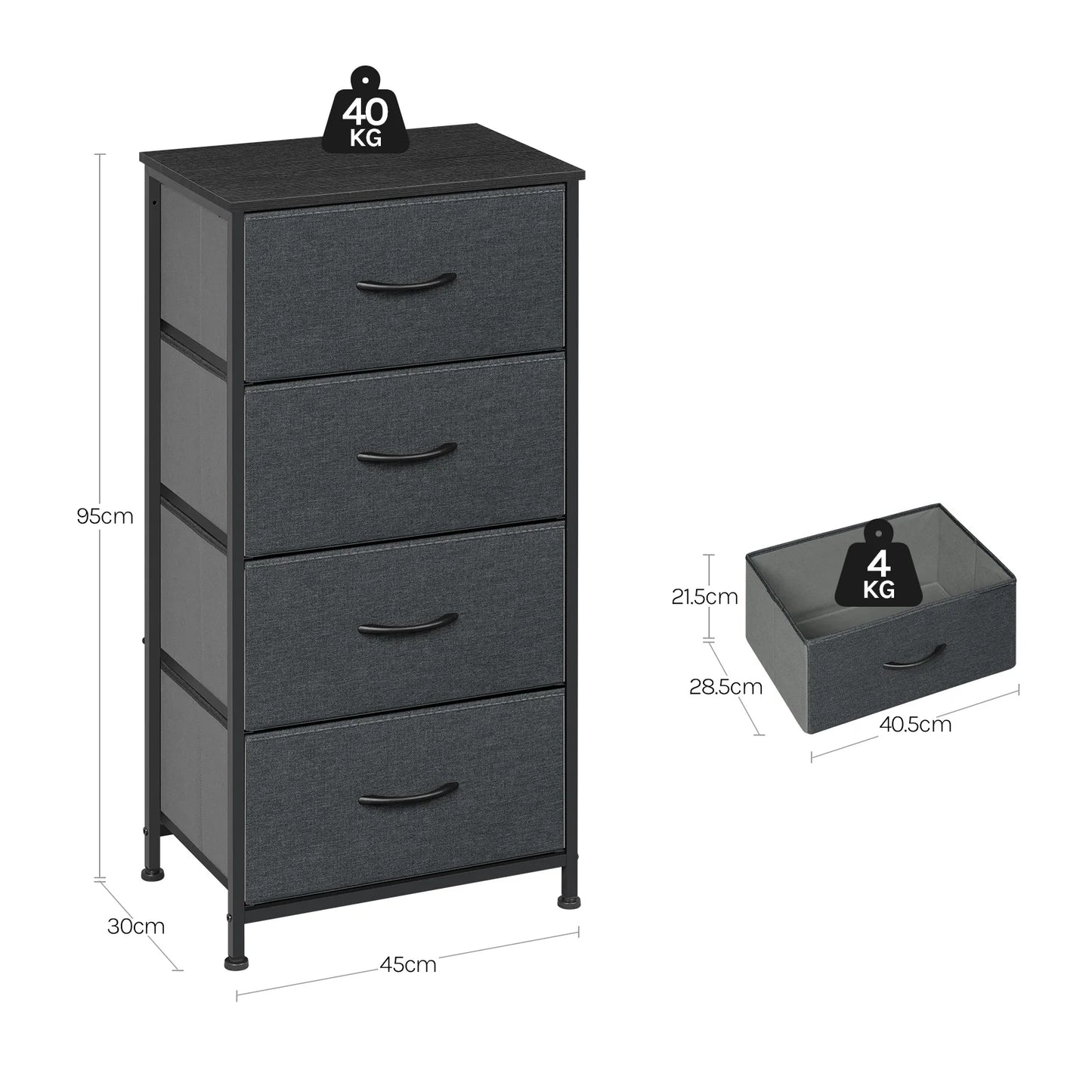 Fabric Chest of Drawers with 4 Drawers