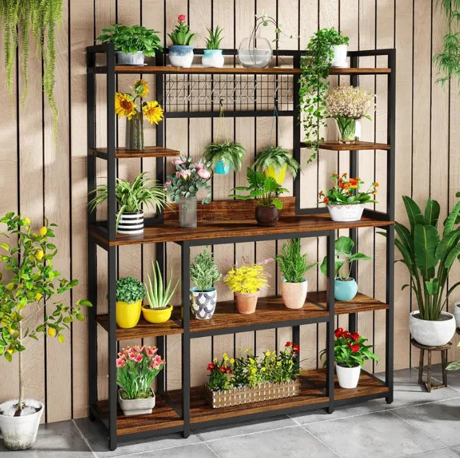 5 Tier Large Baker's Rack Industrial Microwave Stand Kitchen Storage Rack with Hooks and Shelves for Spices Pots and Pans