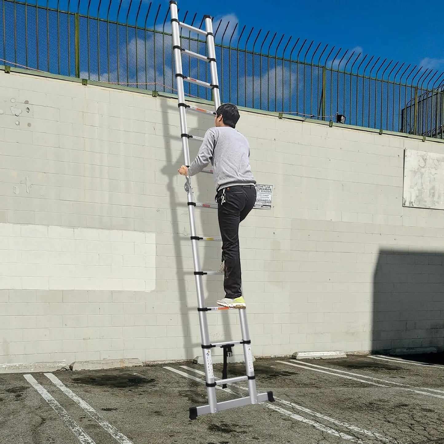 Ladder A Frame Telescopic Ladder 3.8m Aluminum Telescoping Extension Ladder Multi-Purpose with Stabilizer Bar for Home, EN131