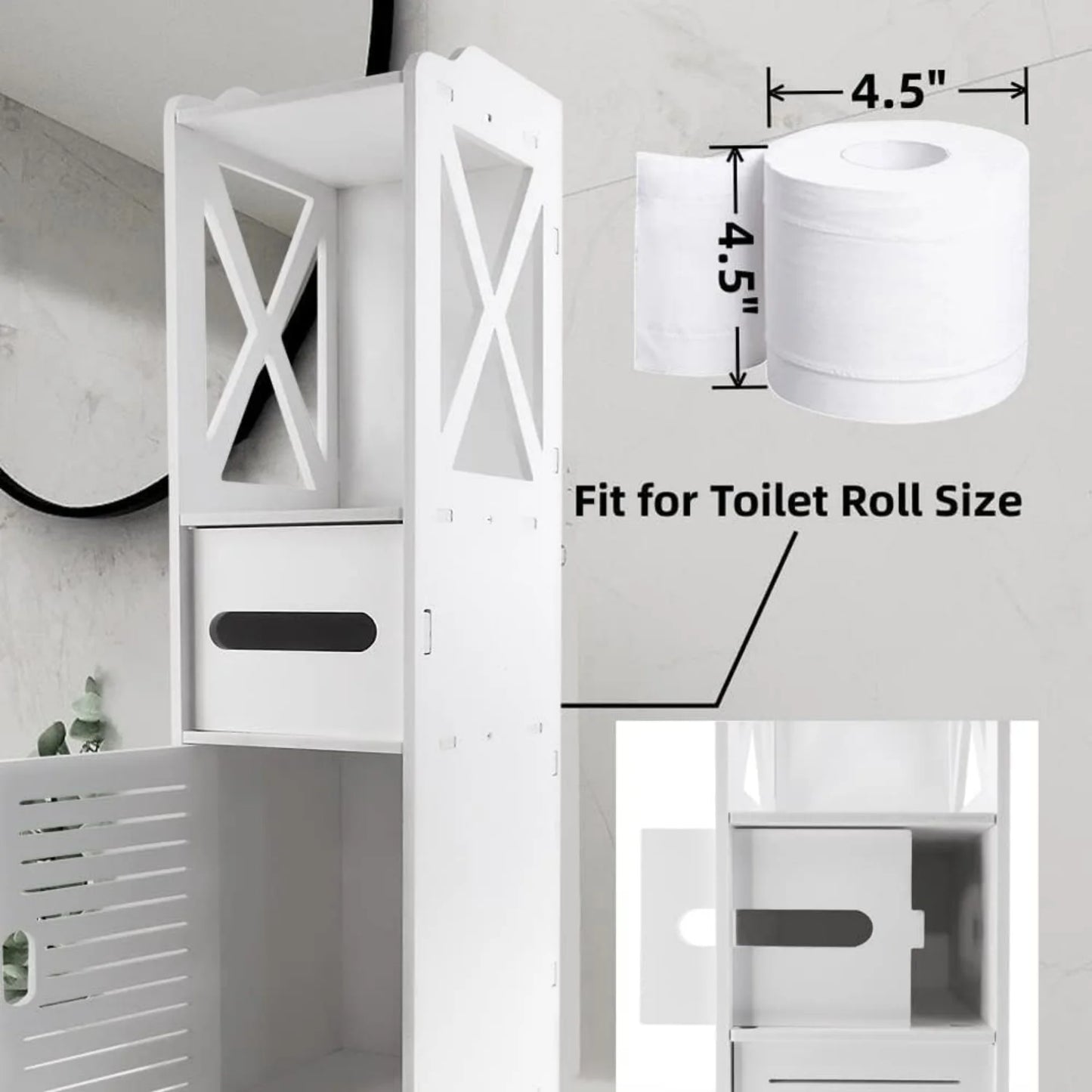 BRIEFNESS Bathroom Cabinet Waterproof Cabinet Freestanding Toilet Paper Cabinet Freestanding Storage Shelf White 80 x 18 x 20 cm