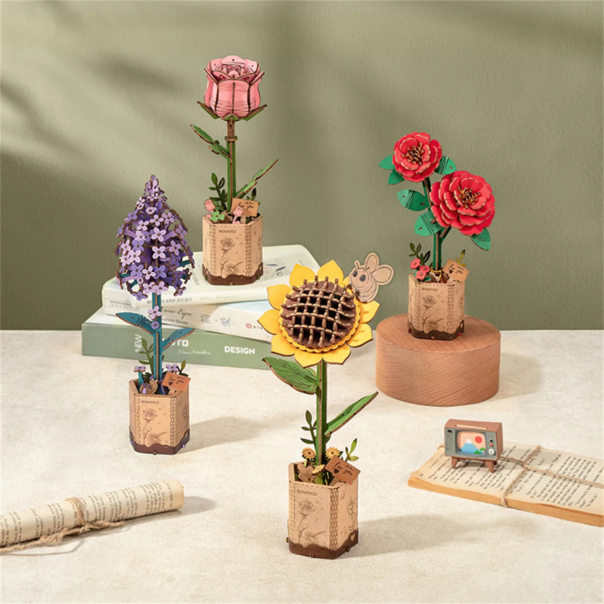 Robotime Rowood Wooden Flower Bouquet 3D Wooden Puzzle Wood Crafts Kits for Adults Home Decor