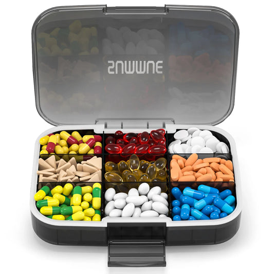 SUMMUE Large Pill Organizer, 9 Compartments Portable Travel Pill Box Case Moisture Proof, XL Pill Container Holder Playing cards