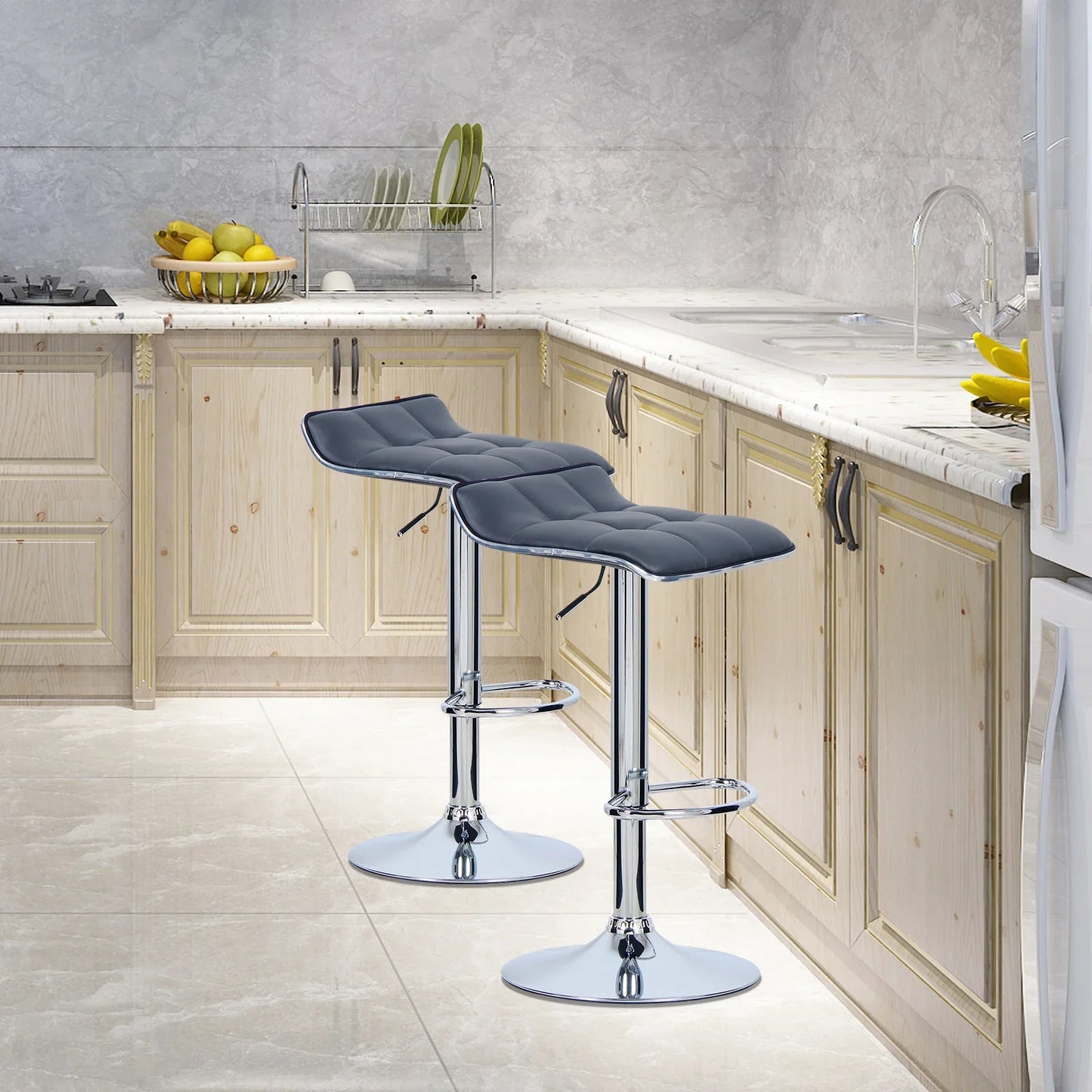 2PCs/Set Bar Stools Counter Stool Faux Leather Well Padded Seat Surface Dining Room Chair Hight-Adjustable Swivel Bar Chair