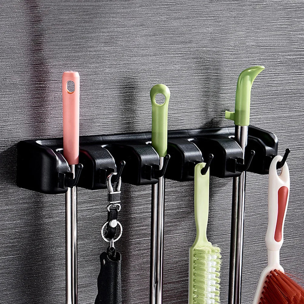 Broom and Mop Holder Mop Organizer Hook 5 Position 6 Hooks Hanger Broom Storage Hook Multipurpose for Kitchen Bathroom