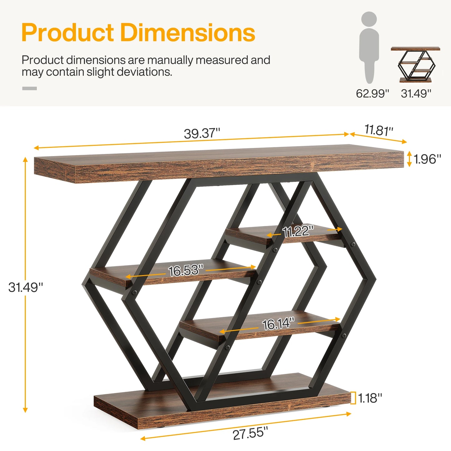 Tribesigns Console Table, 39.4-Inch Entryway Table with Thickened Tabletop, 4- Tier Industrial Narrow Hallway Sofa Table