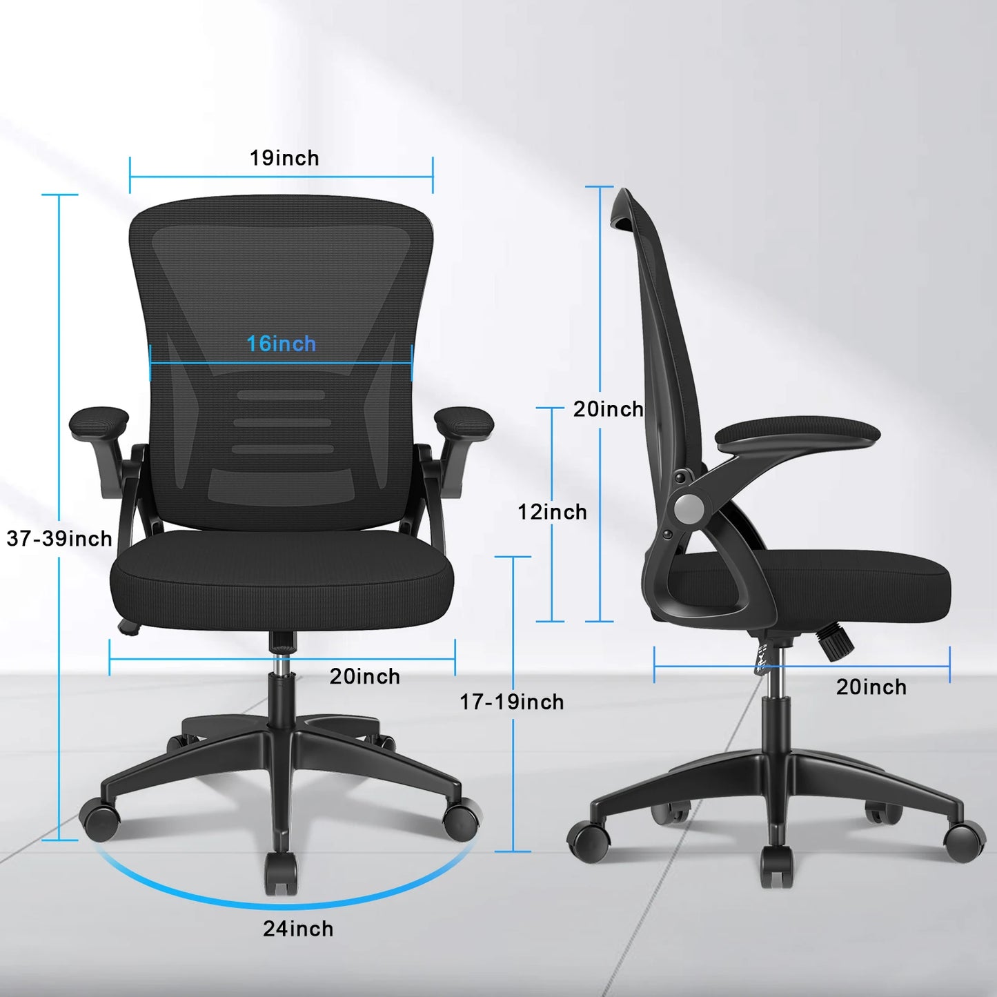Ergonomic Office Chair with Slide Seat 90° Flip-up Armrest Adjustable Lumbar Support Angle Height Adjustable Home Office Chair