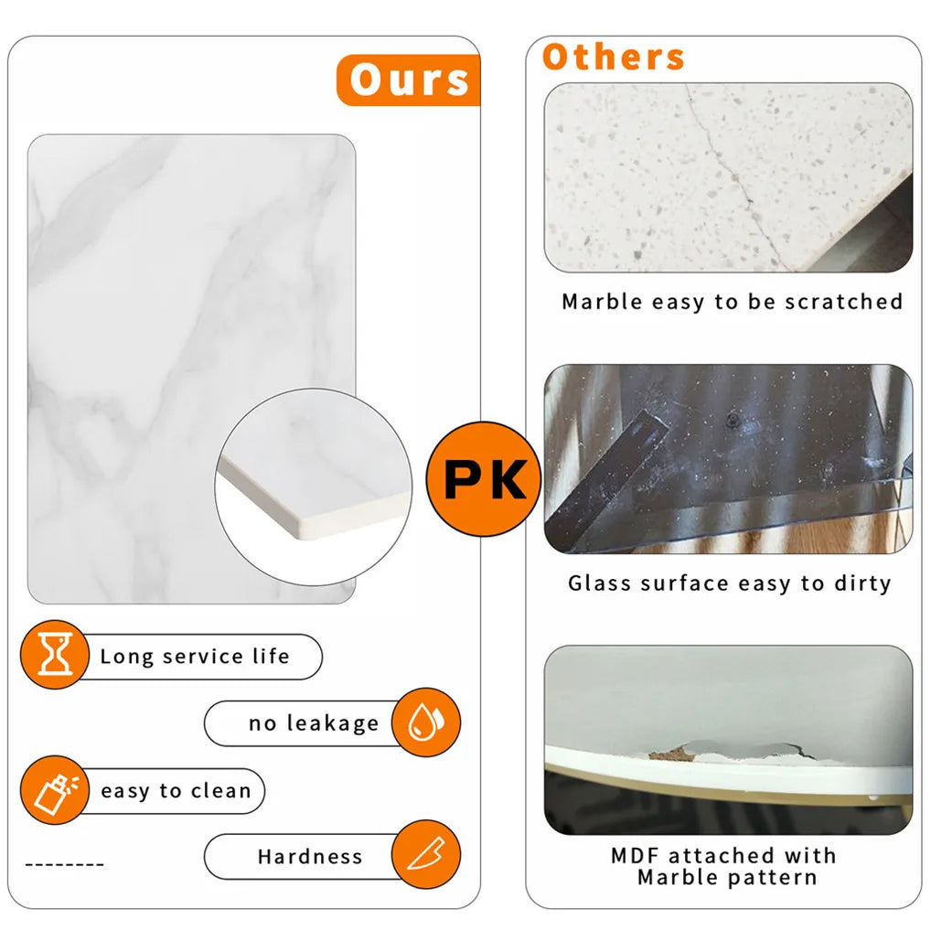LUVODI 4-6 People Seats Marble Dining Table with Chair 1.2m Restaurant Kitchen Cafe Shop Coffee Table Furniture with Metal Legs