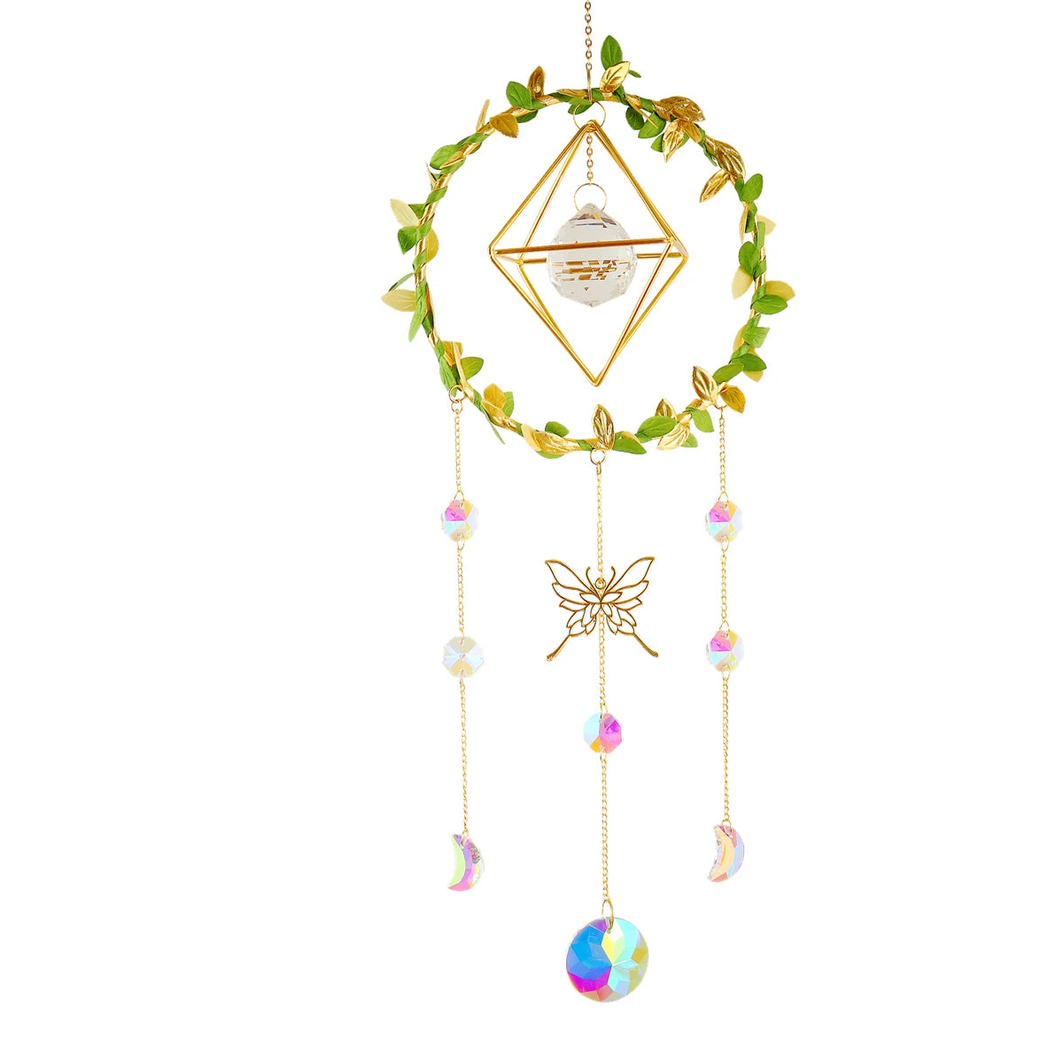 New Vine winding Butterfly Crystal Wind Chime Star Moon Hanging Rainbow Chaser Dream Catcher Home Garden Decor Windchimes