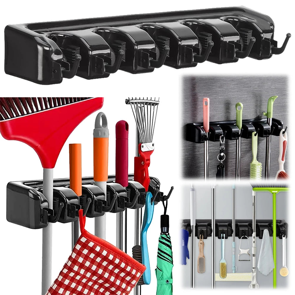 Broom and Mop Holder Mop Organizer Hook 5 Position 6 Hooks Hanger Broom Storage Hook Multipurpose for Kitchen Bathroom