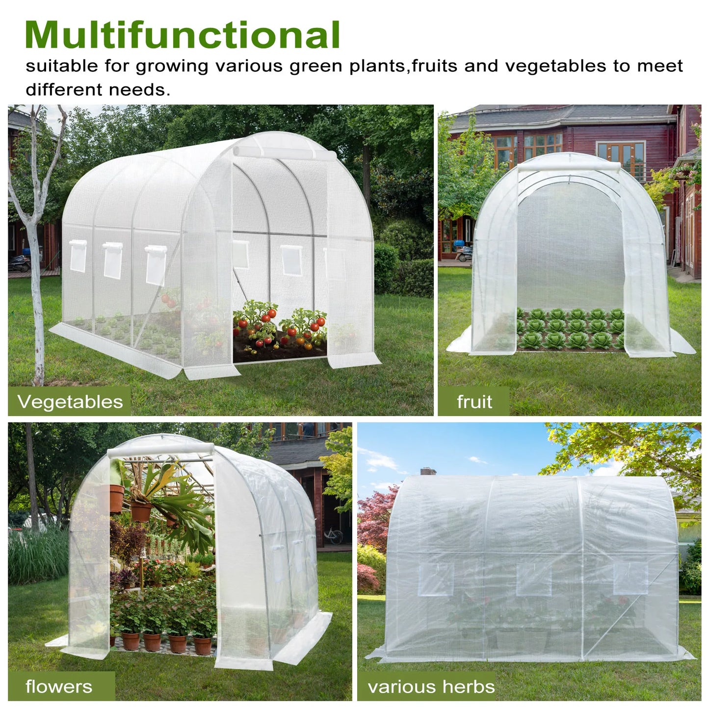 300x200x200cm  Foil Greenhouse Winterproof Polytunnel for Cultivation Tomatoes Vegetables Plants House with Door 6 Windows
