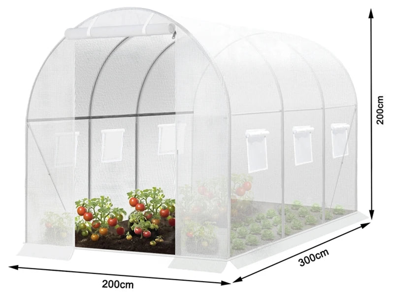 300x200x200cm  Foil Greenhouse Winterproof Polytunnel for Cultivation Tomatoes Vegetables Plants House with Door 6 Windows