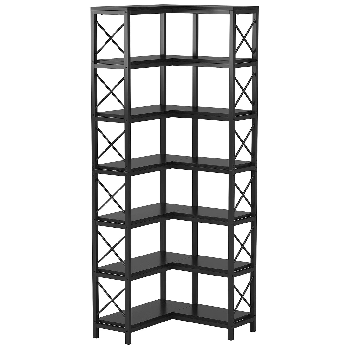 Tribesigns 7-Shelf Corner Bookshelf,Large Modern Corner Bookcase, 7-Tier Tall Corner Shelf Storage Display Rack with Metal Frame