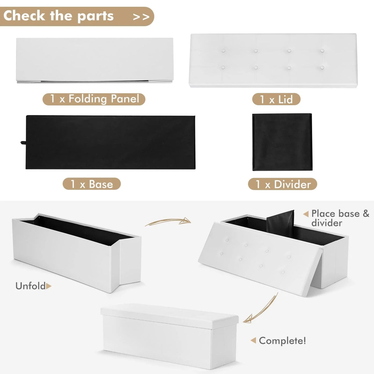GOFLAME Foldable Storage Ottoman Bench Large Storage Chest with Divider