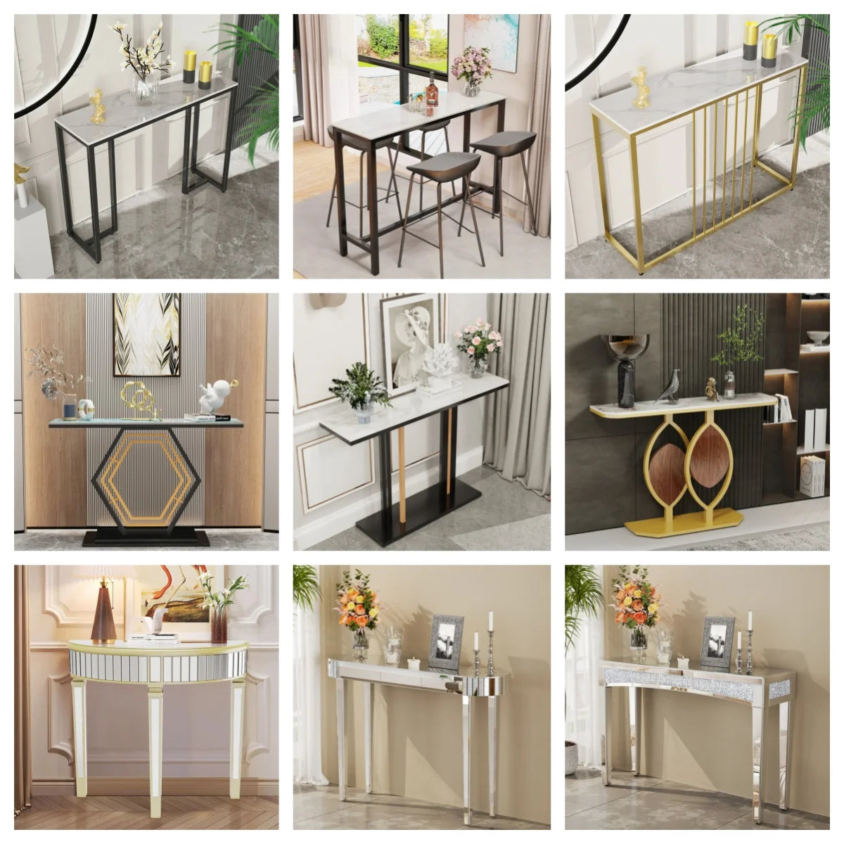 LUVODI Console Table for Entryway Minimalistic Living Room Furniture Sofa Side Table with Strong Metal Stand