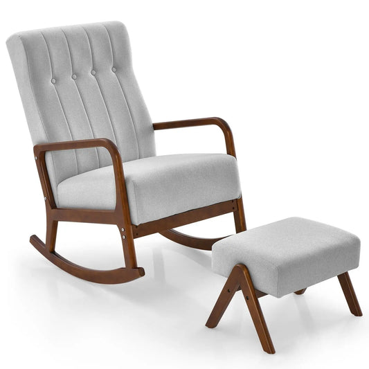 GOFLAME Rocking Chair with Ottoman Upholstered Fabric Tufted Glider Chair & Footrest Set