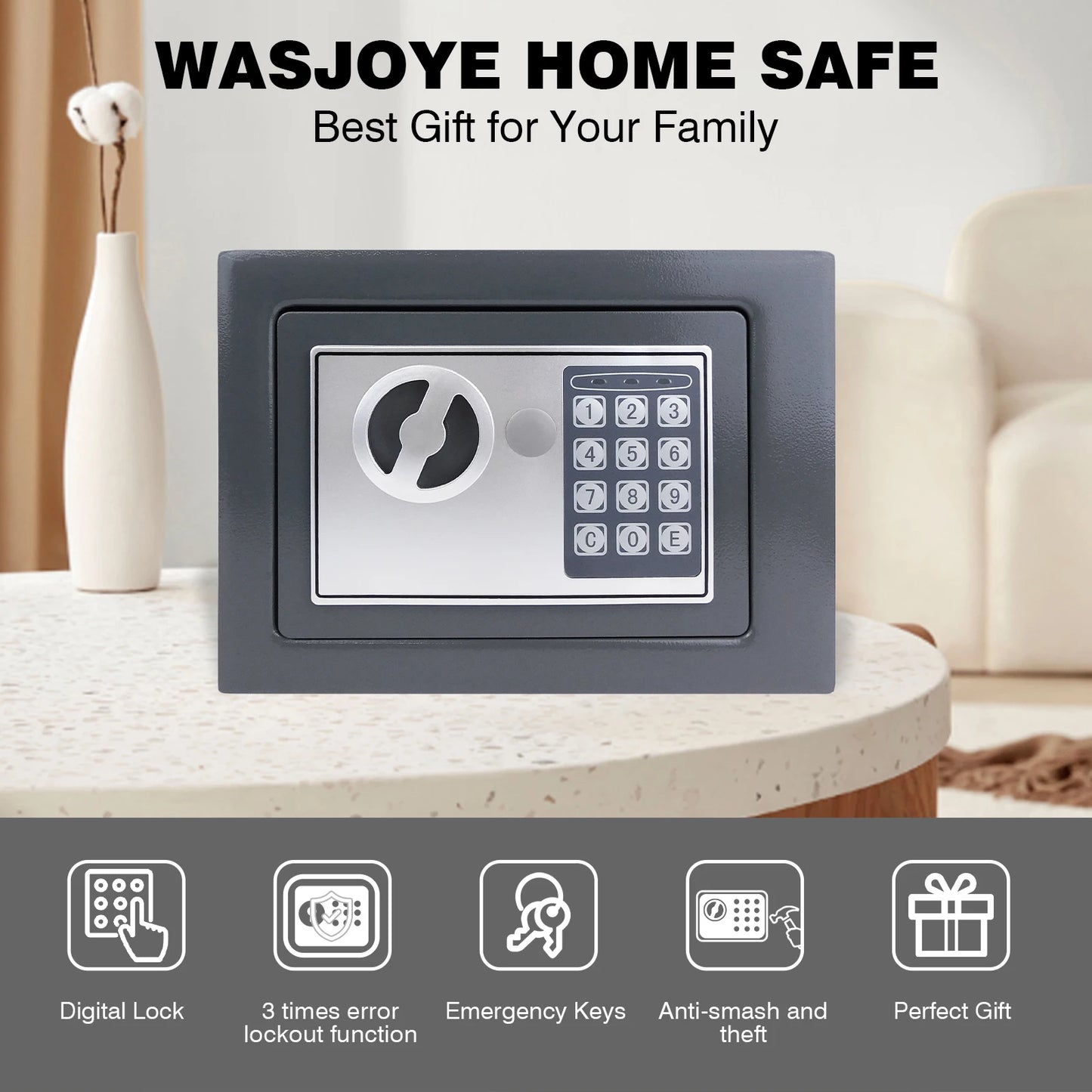 Fireproof 8.5L Electronic Password Security Safe Money Cash Deposit Box Office Home Safe Password Key Anti-theft Safe Box Home