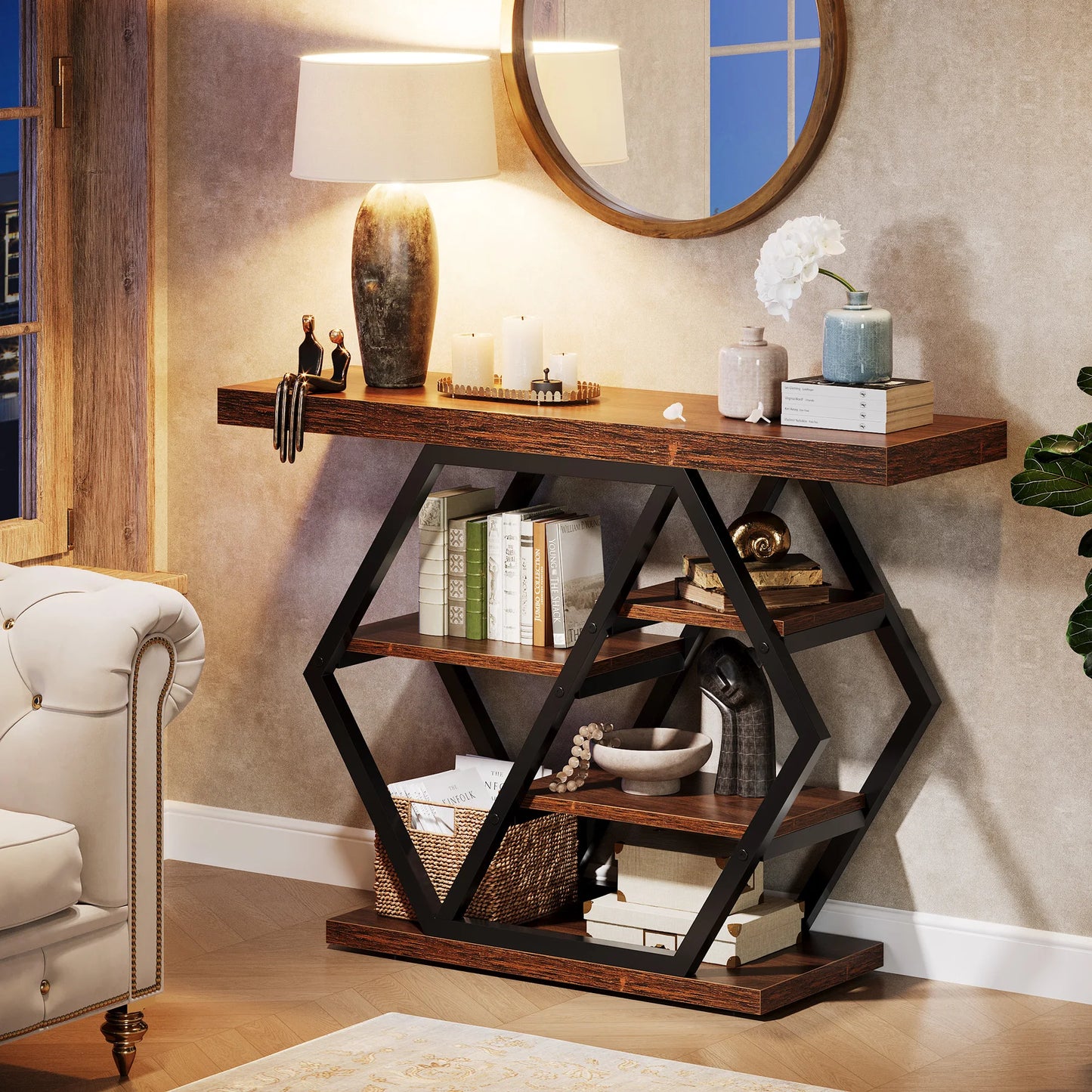 Tribesigns Console Table, 39.4-Inch Entryway Table with Thickened Tabletop, 4- Tier Industrial Narrow Hallway Sofa Table