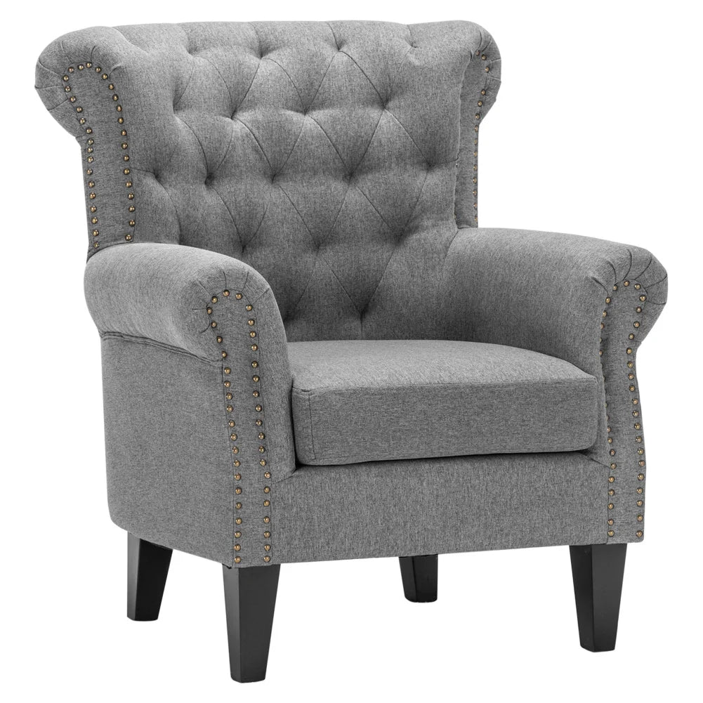 Dark Grey Linen Chesterfield Thick Cushion Armchair Living Room Furniture Lounge Chair