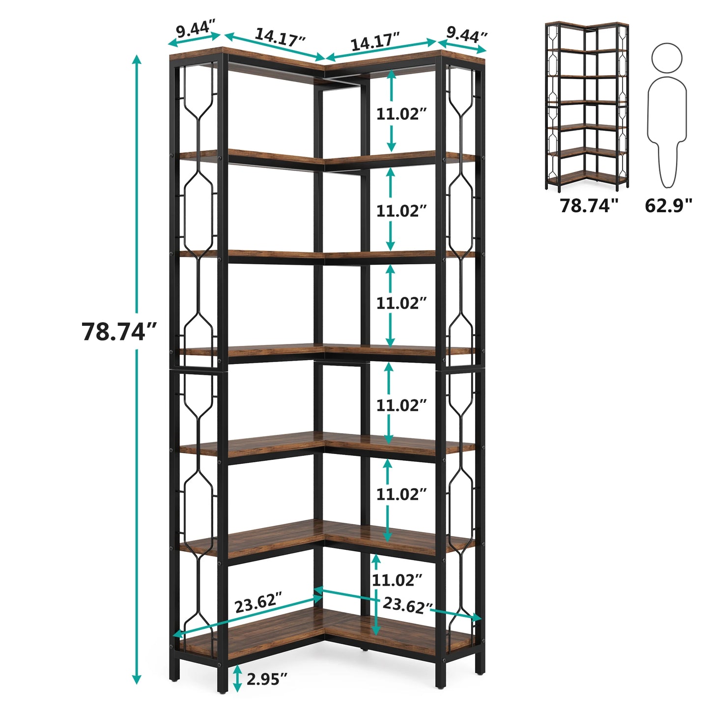 Tribesigns 7-Shelf Corner Bookshelf,Large Modern Corner Bookcase, 7-Tier Tall Corner Shelf Storage Display Rack with Metal Frame