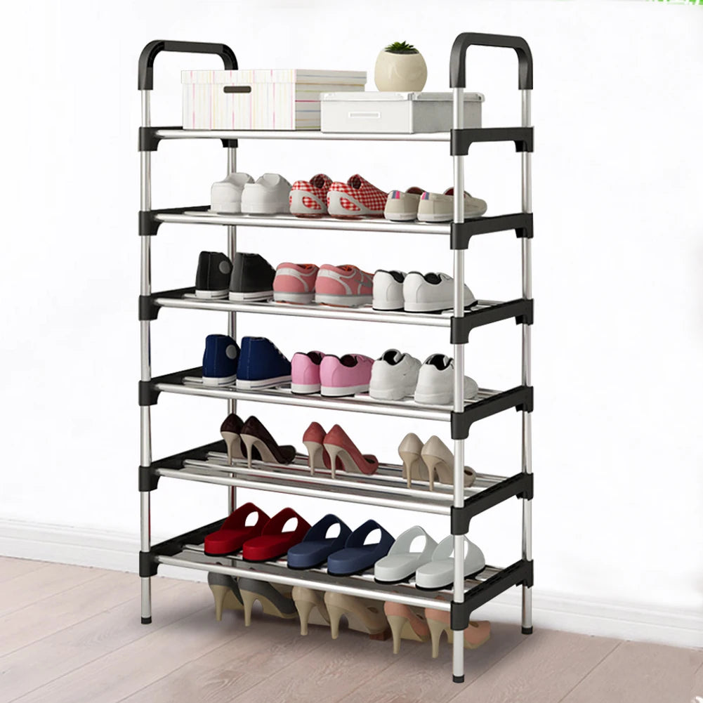 Minimalist Tiered Shoe Rack 60x30x110cm Space-Saving Floor Stand, Ventilated Metal Frame, Easy Assembly, Durable Shoe Organize