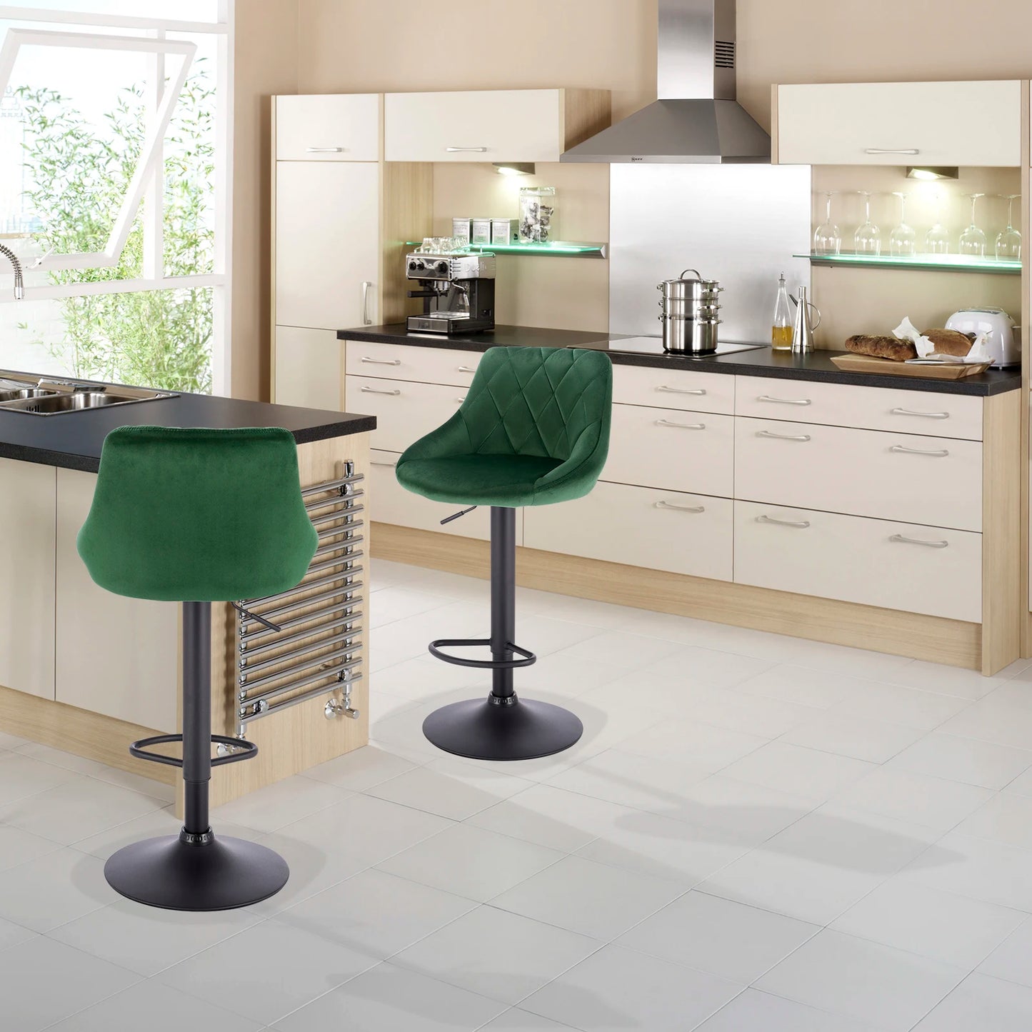 WOLTU 2PCS/Set Swivel Bar Chairs Leather/Velvet Rotating Bar Stool Height-Adjustable Lifting High Stool with Footrest for Home
