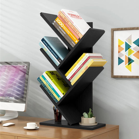 Livingandhome Rustic Standing Tree Bookshelf Wood Display Rack Kids Bookshelf  Bookshelves for Home
