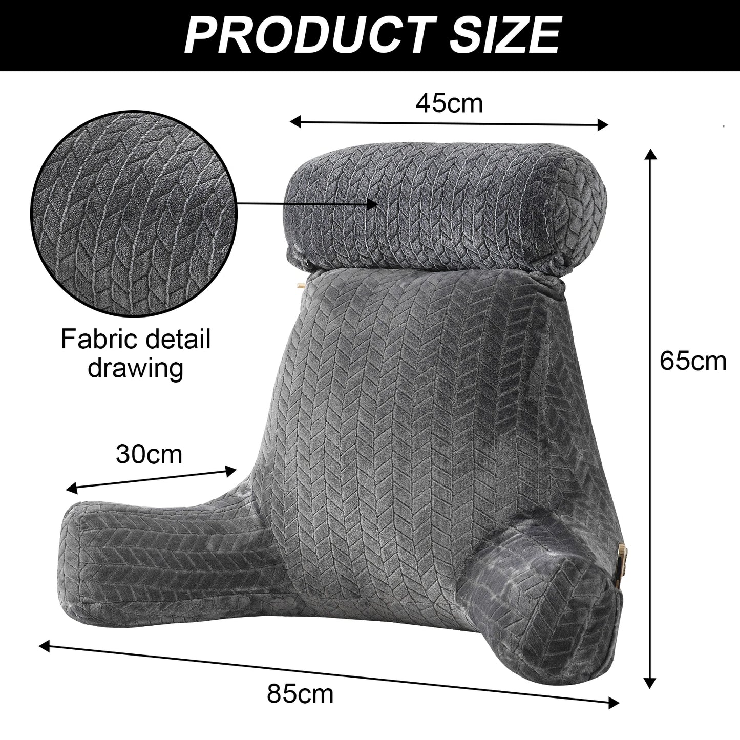 XXL Adult Reading Pillow Back Pillow for Sitting in Bed Backrest Lounge Cushion with Arms Pockets Back Support Bed Rest Pillow
