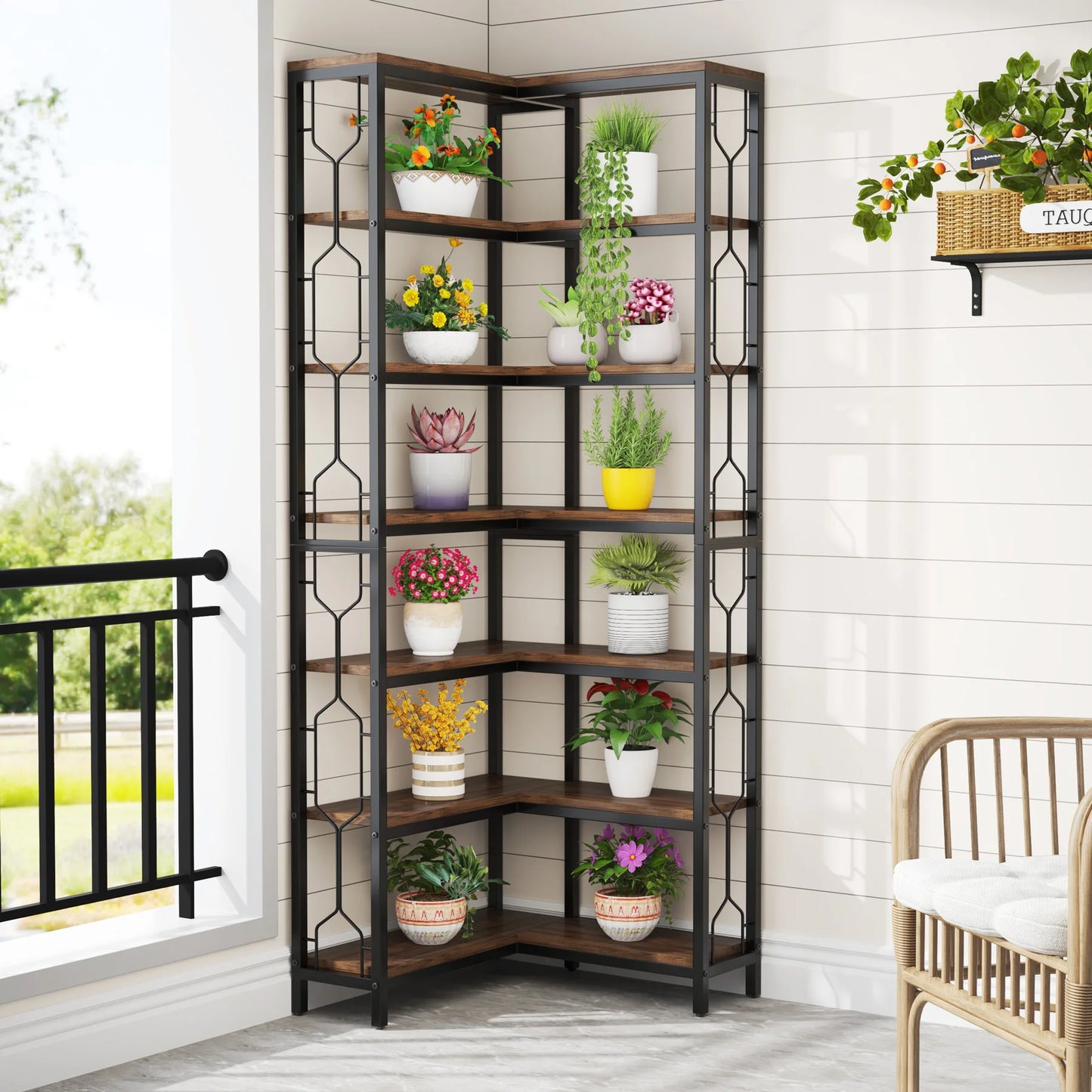 Tribesigns 7-Shelf Corner Bookshelf,Large Modern Corner Bookcase, 7-Tier Tall Corner Shelf Storage Display Rack with Metal Frame
