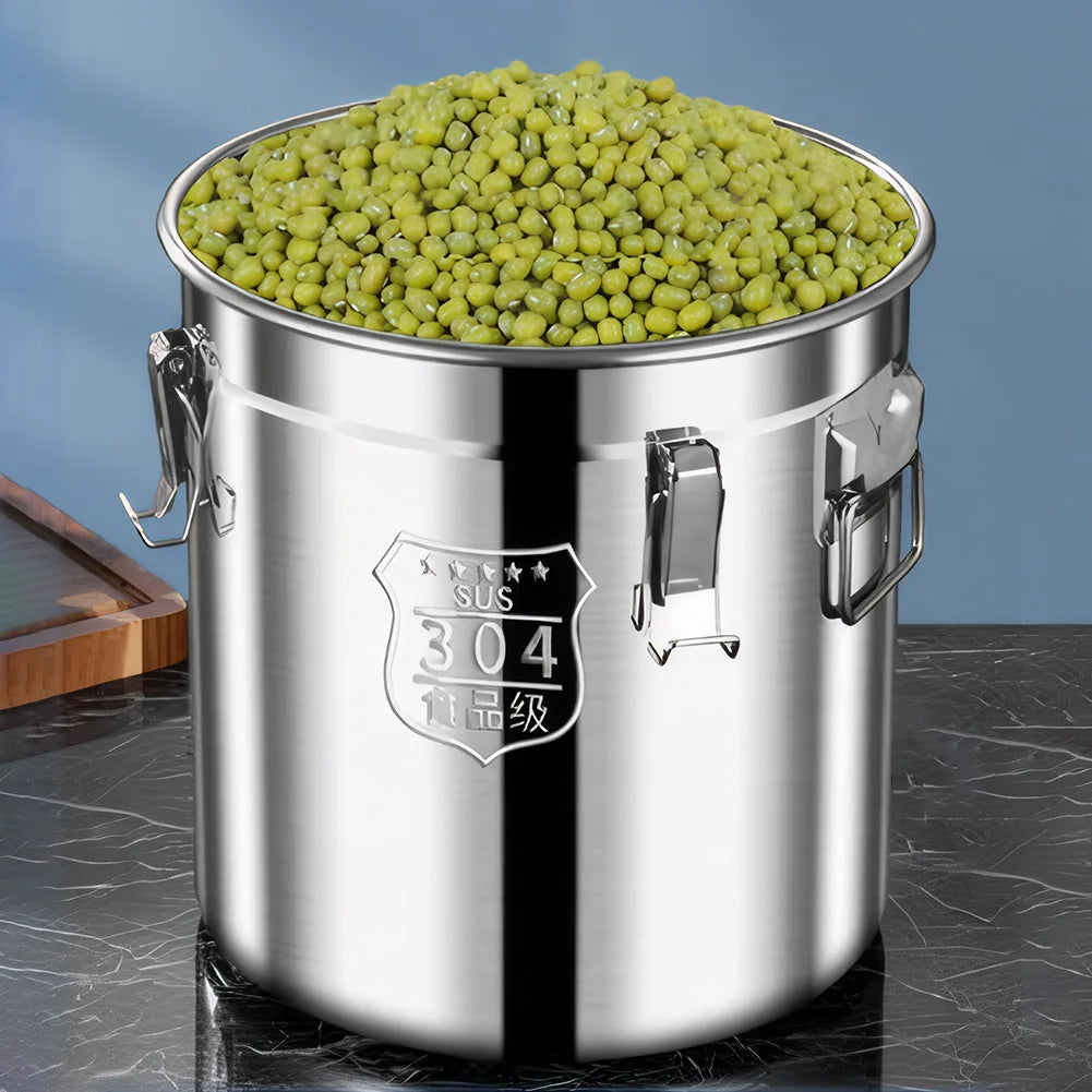 6/12L Stainless Steel Airtight Canister with Seal Lid Food Rice Oil Milk Storage Bucket Grain Storage Container for Home Kitchen