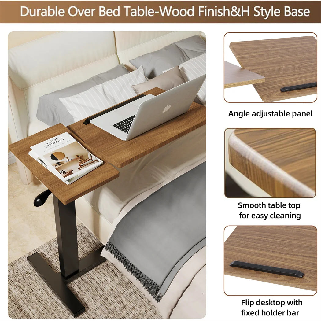 LUVODI Height Adjustable Mobile Over Bed Bedside Laptop Desk with Hidden Wheels Rolling Sofa Side Table
