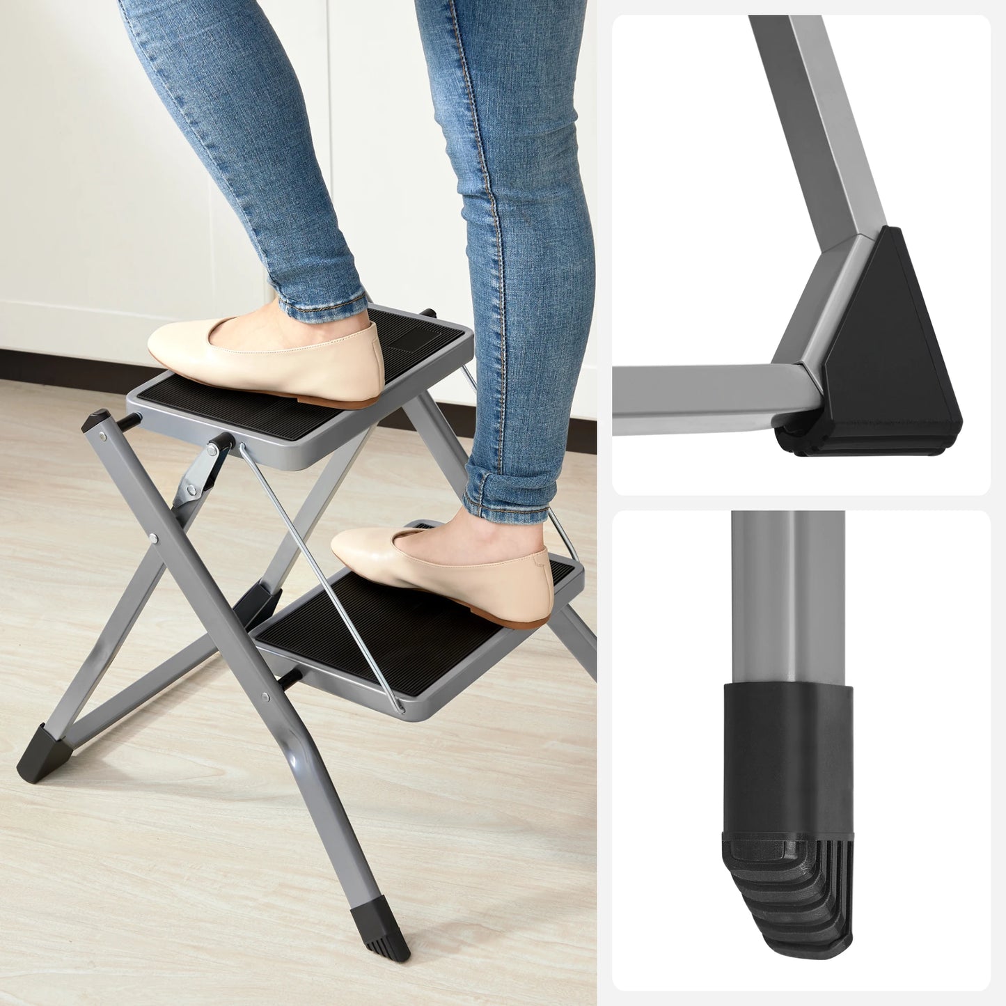 SONGMICS 2 Step Ladder, Heavy Duty Steel, Folding, Portable with Anti-Slip Mat Max. Load Capacity up to 150 kg