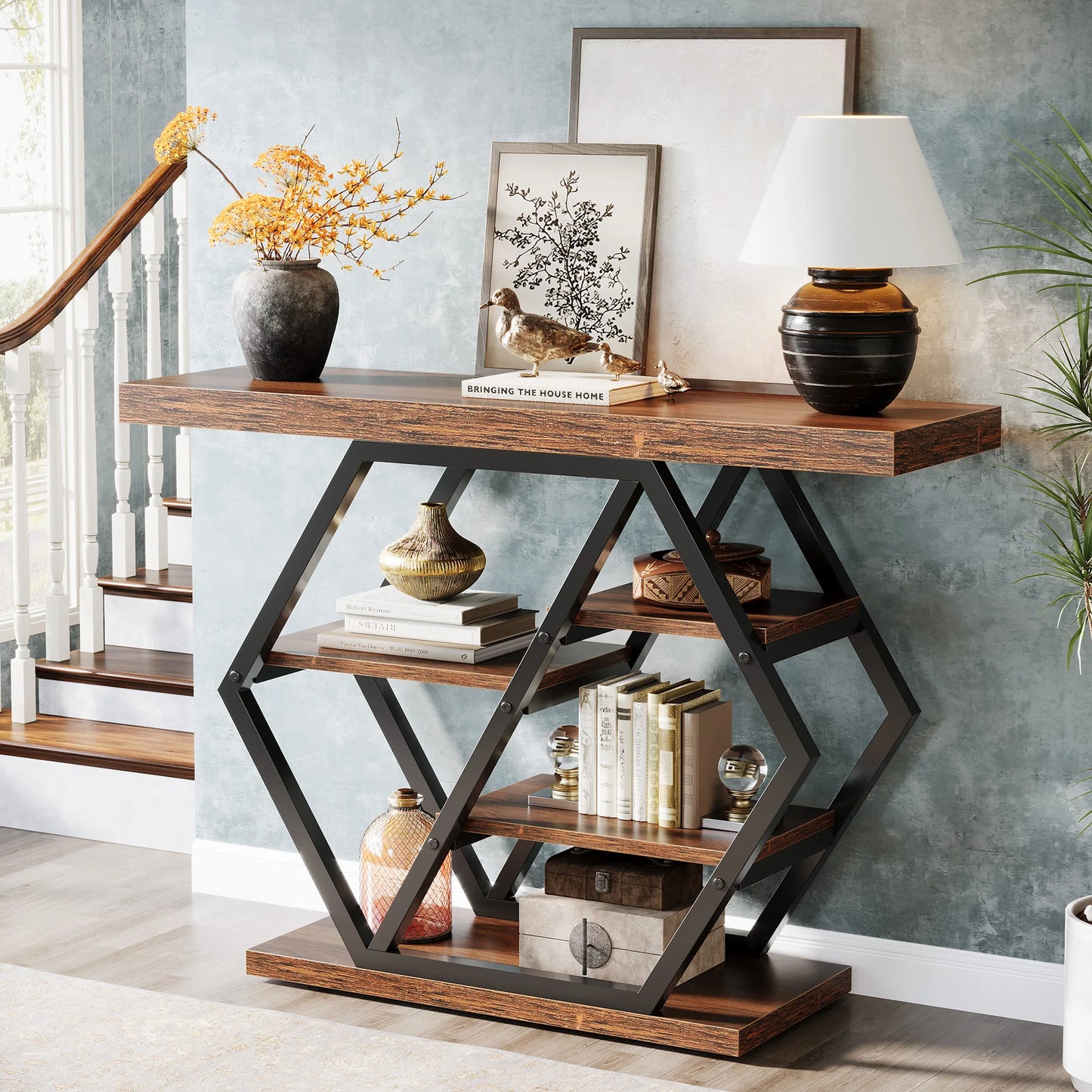 Tribesigns Console Table, 39.4-Inch Entryway Table with Thickened Tabletop, 4- Tier Industrial Narrow Hallway Sofa Table