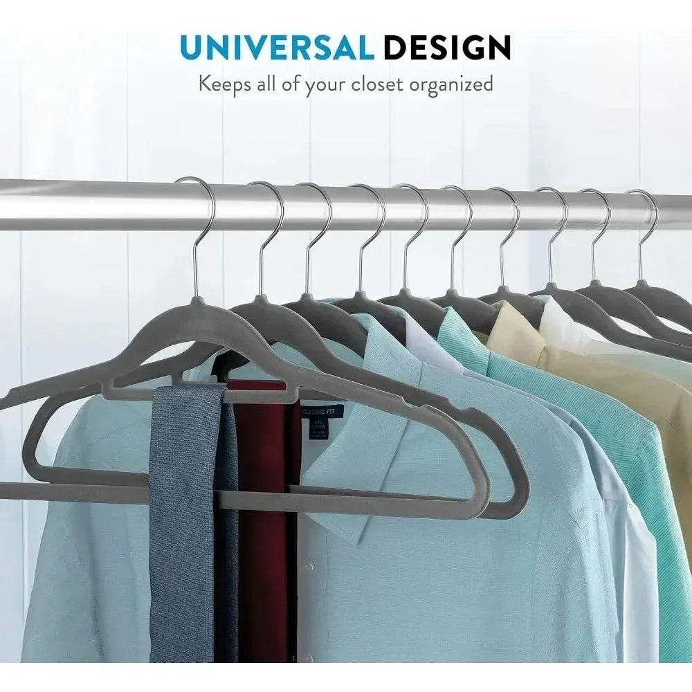 Velvet Hangers 20 Pack Clothes Hanger W/Tie Bar Non Slip Swivel Hook Slim Felt Hangers Suits Clothes Pants Coat Hanger Gray