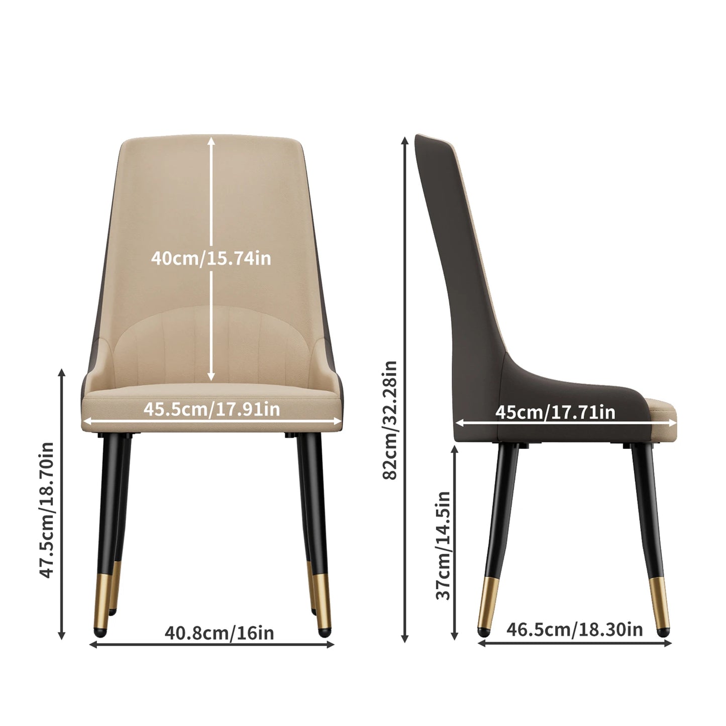 Comfortable Dining Chair , Anti-scratch Leather, Padded Seat, Arch and Flat Top Backrest for Kitchen, Dining Room, 2Pcs