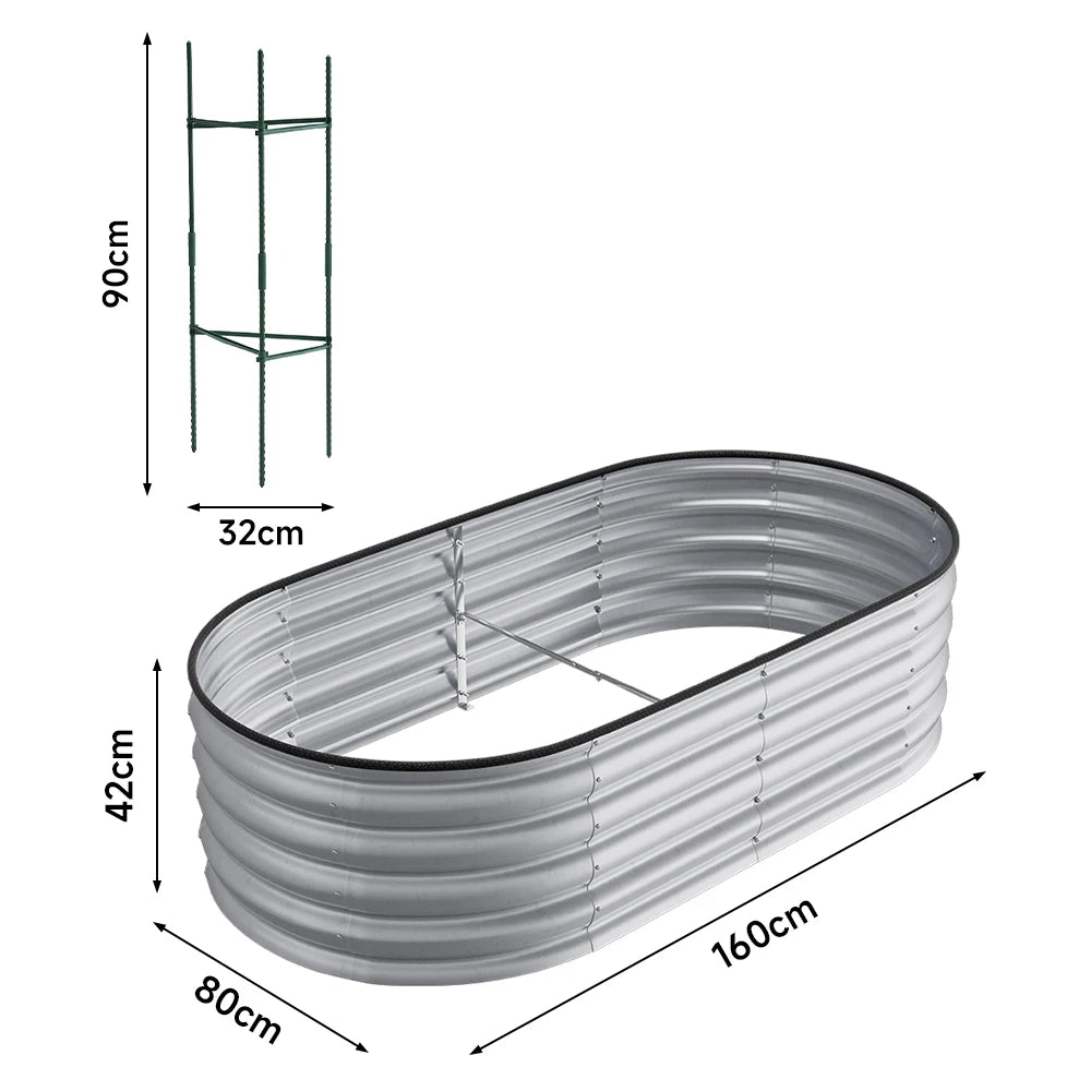 240CM Green Gardens Plan Oval-Shaped Galvanized Steel Raised Garden Bed