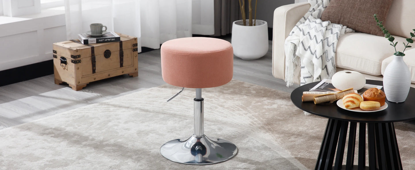 1PC White Round Swivel Bar Stools Height-Adjustable Makeup Stools Corduroy Padded Stools for Office Kitchen Home