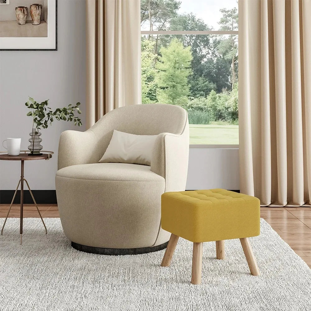 Linen Fabric Padded Household Multifunctional  Wooden Leg Footstool