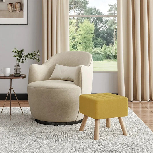 Linen Fabric Padded Household Multifunctional  Wooden Leg Footstool