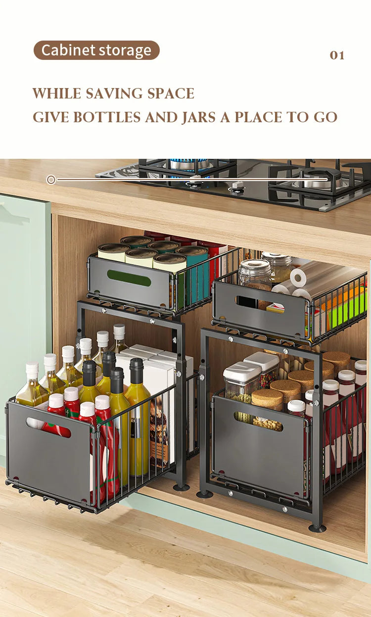1pc,Slide-out storage rack,Cabinet pull-out storage basket,Punch-free storage rack with suction cups,Spice rack, cutlery rack