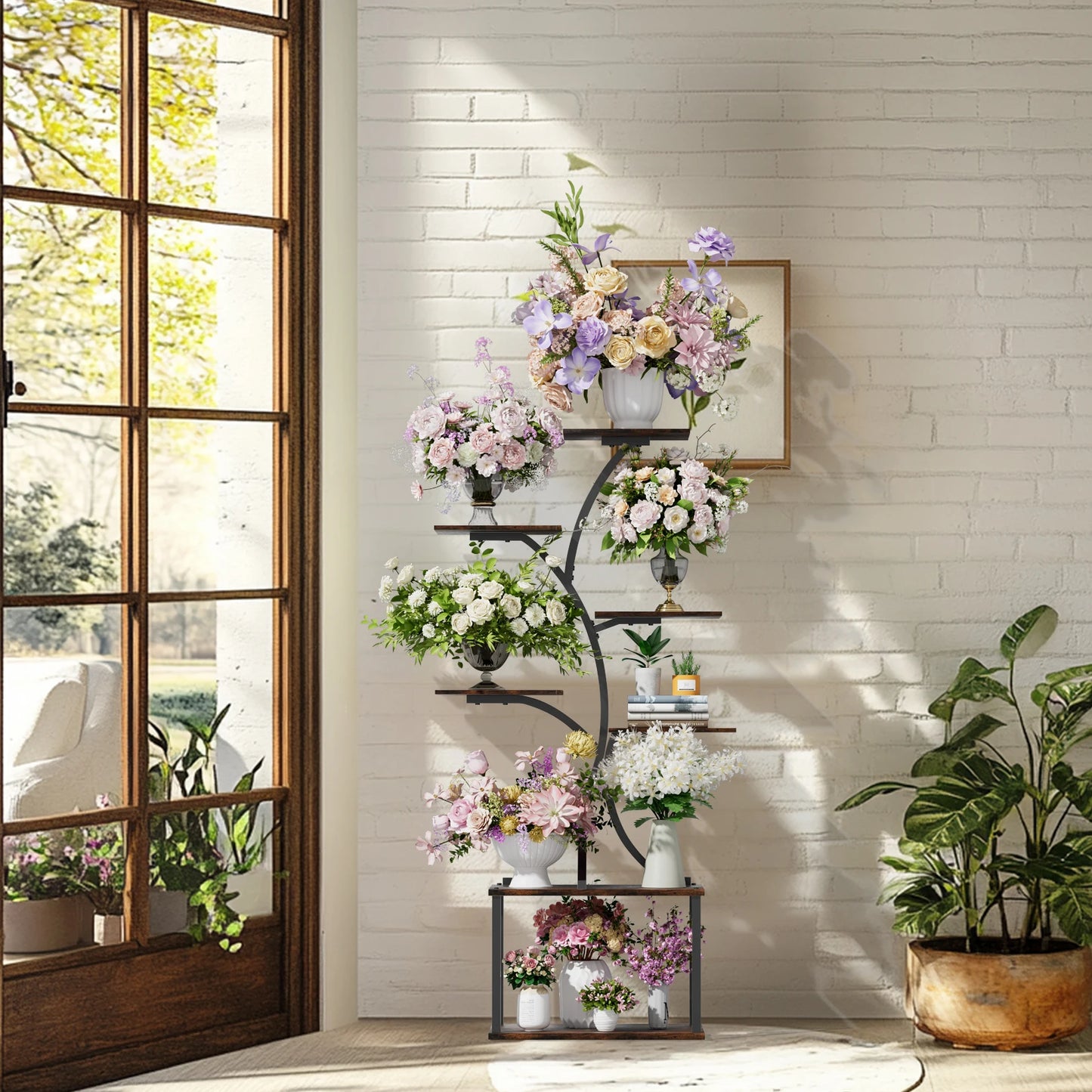 Tree-Shaped Industrial Plant Stand Display Rack Corner Flower Holder Multiple Shelves Organizer Rack