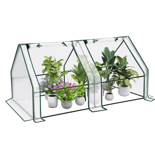Foil Garden Greenhouse Cold Frame with Roll-Up Doors 4 Pegs Reinforced PE Tarpaulin Warm House for Plants Flowers Tomato Outdoor