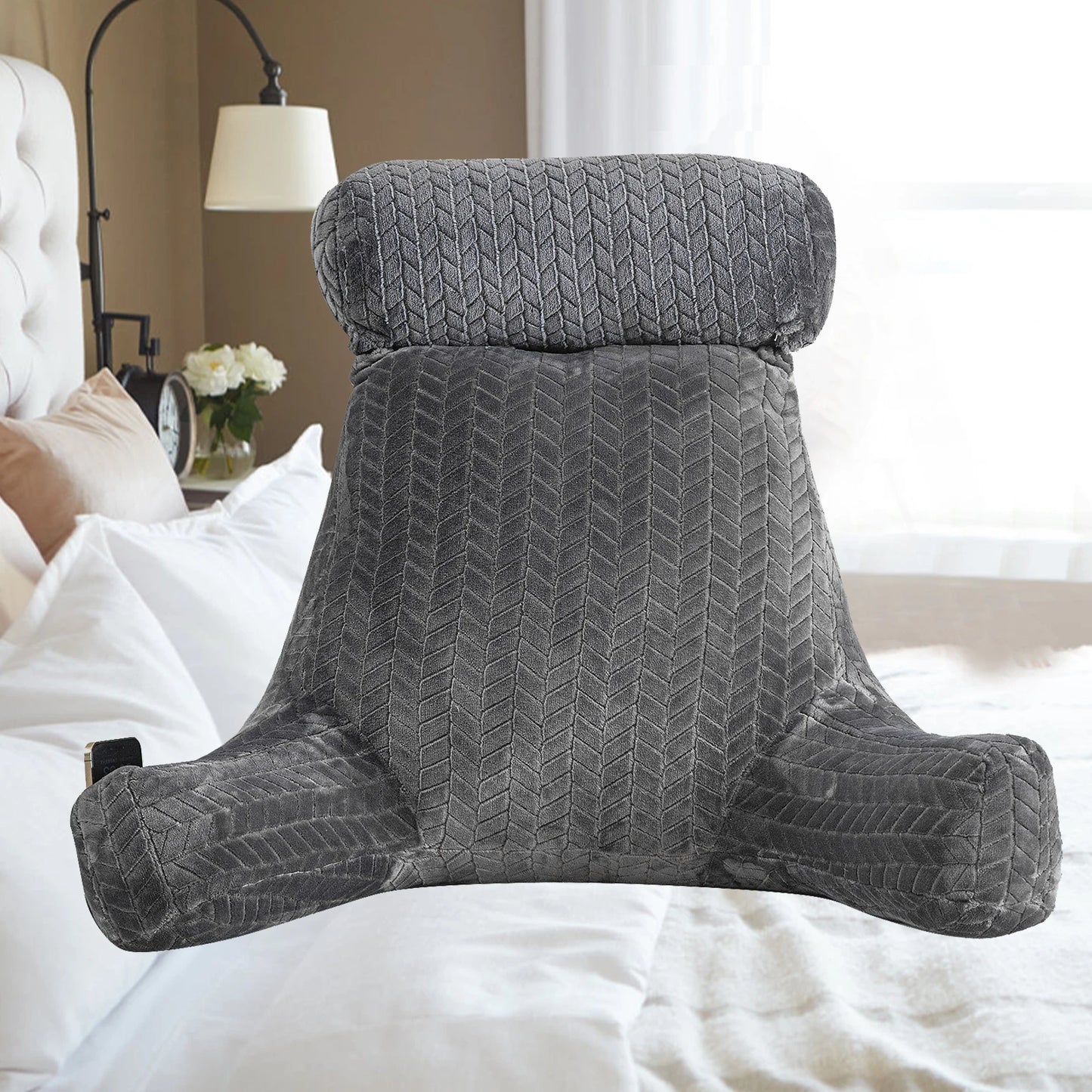 XXL Adult Reading Pillow Back Pillow for Sitting in Bed Backrest Lounge Cushion with Arms Pockets Back Support Bed Rest Pillow