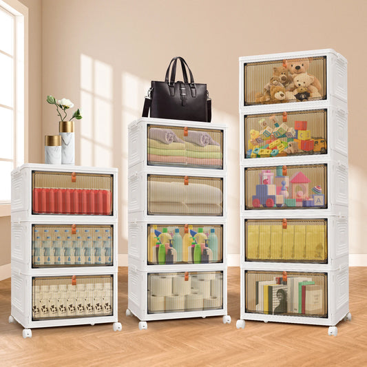 3/4/5-Tier Storage Boxes with Lid, Plastic Storage Boxes with 4 Universal Wheels, Organizer for Bedroom Living Room Study Office