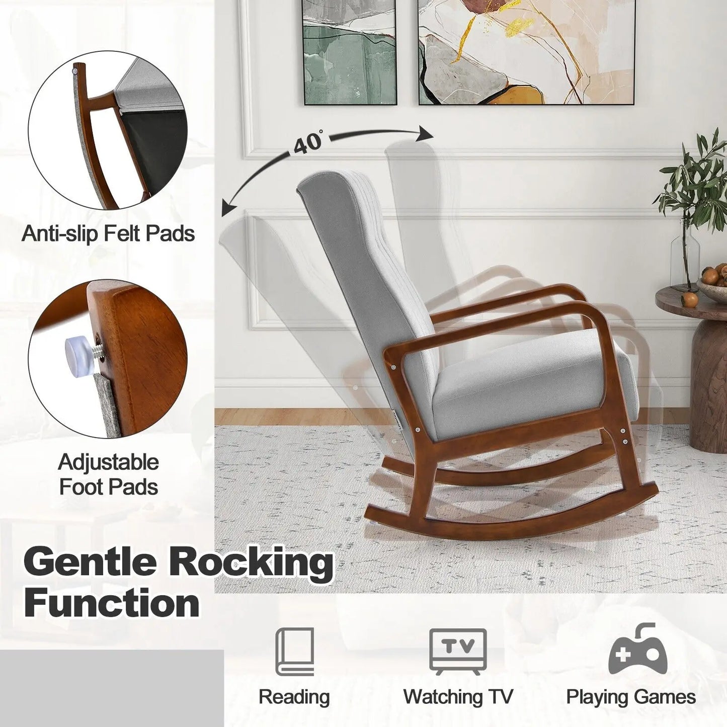 GOFLAME Rocking Chair with Ottoman Upholstered Fabric Tufted Glider Chair & Footrest Set