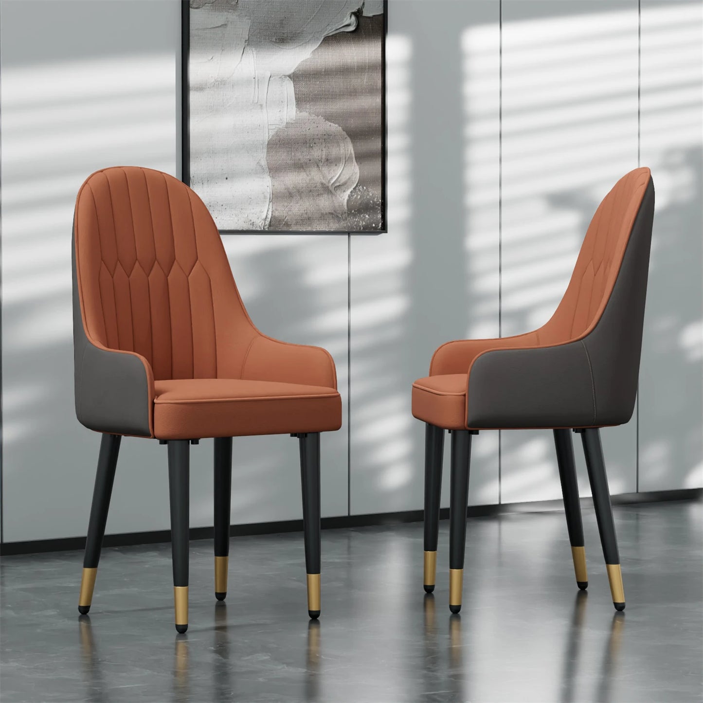 Comfortable Dining Chair , Anti-scratch Leather, Padded Seat, Arch and Flat Top Backrest for Kitchen, Dining Room, 2Pcs