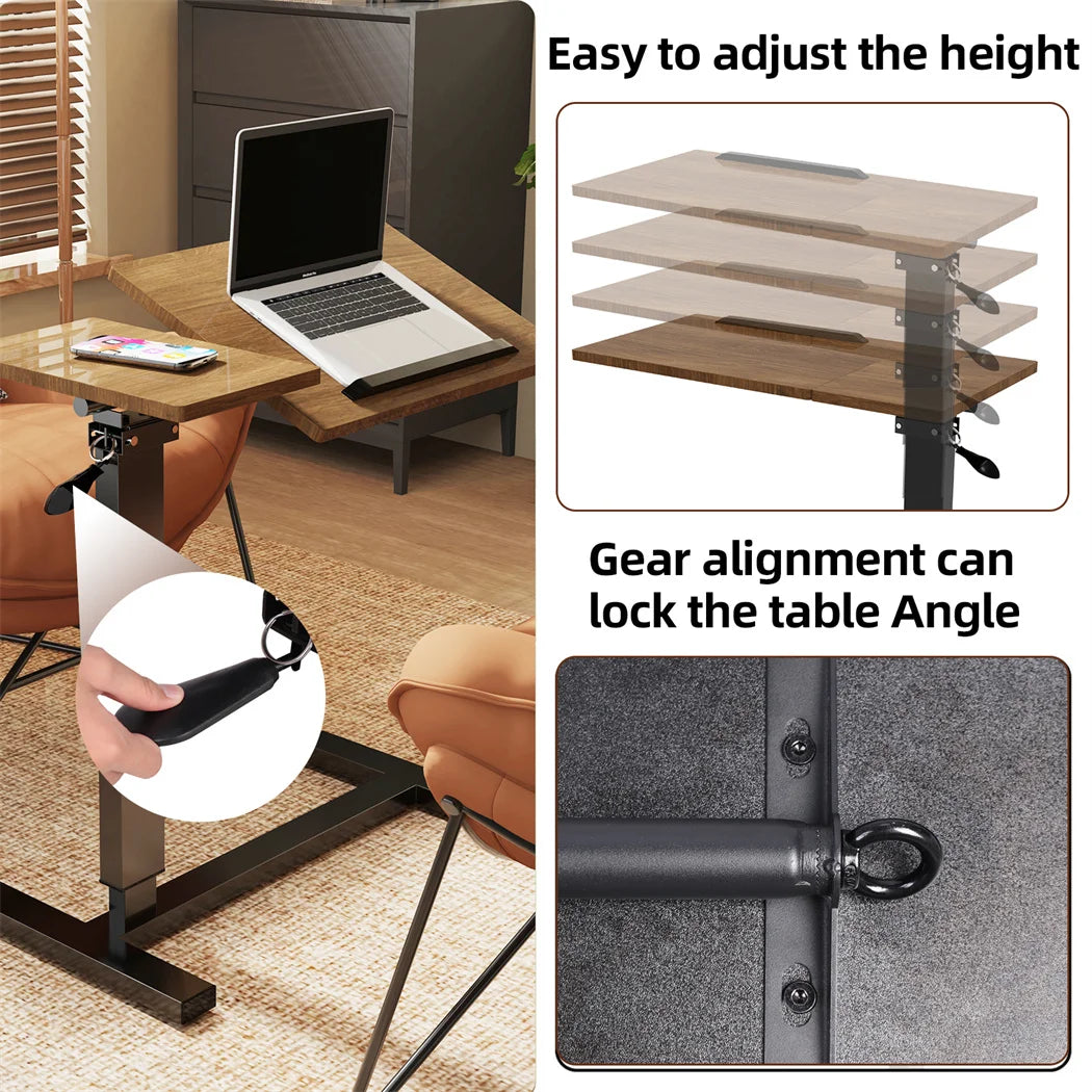 LUVODI Height Adjustable Mobile Over Bed Bedside Laptop Desk with Hidden Wheels Rolling Sofa Side Table