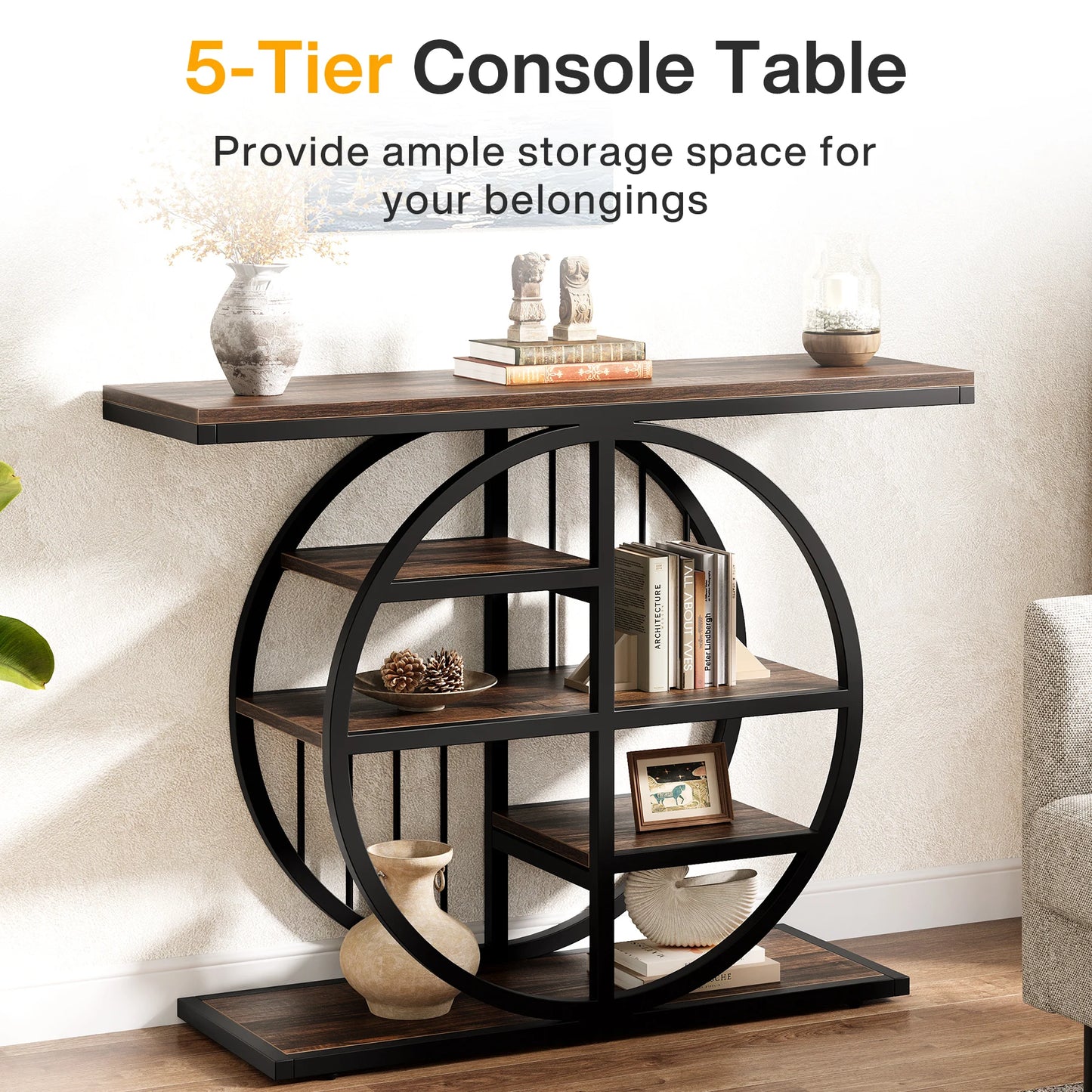 Tribesigns Console Table, 39.4-Inch Entryway Table with Thickened Tabletop, 4- Tier Industrial Narrow Hallway Sofa Table