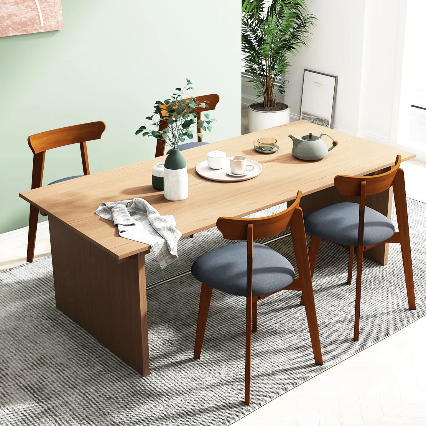 GOFLAME Wood Dining Chairs Set of 2 Modern Kitchen Chairs with Rubber Wood Frame
