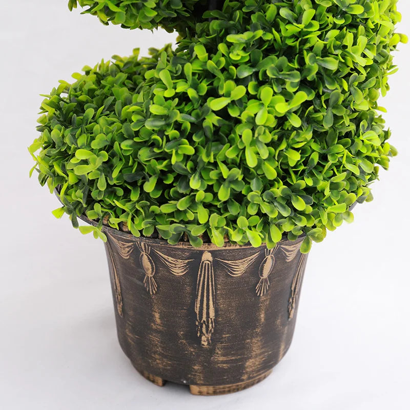 Voltsify 2pcs Artificial Potted Rotating Topiary Trees Garden Yard Ornament with Pot, 90CM