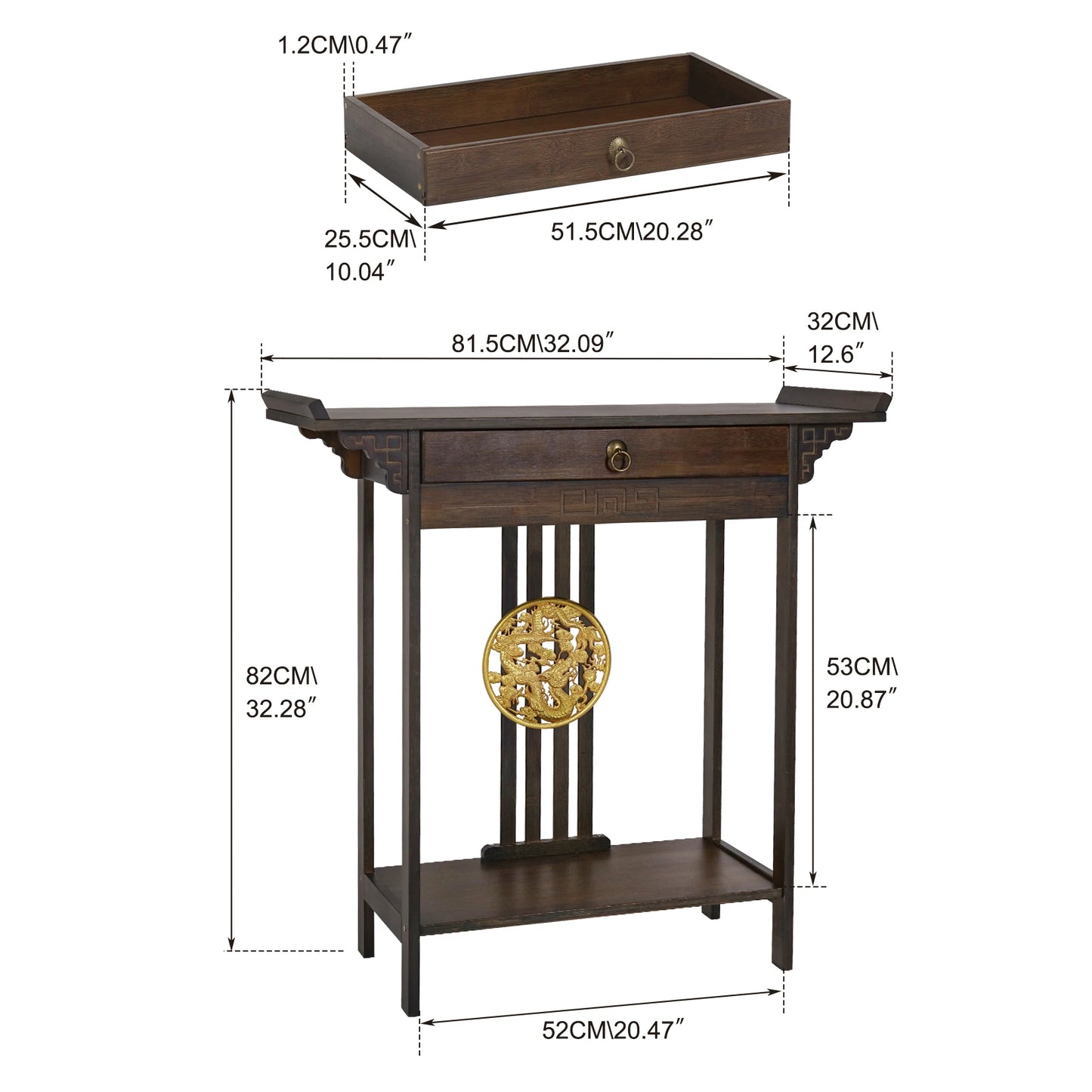 Console Table Chinese Entryway Sofa Side Table Skinny Hallway Table Sofa Table Furniture Rustic Brown with Drawer＆Shelf